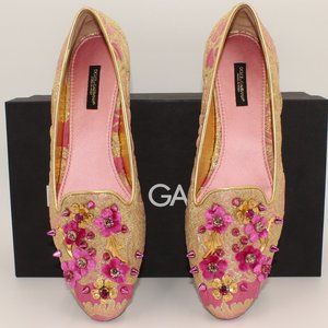 Dolce Gabbana Jacquard Gold Flat Shoes Eu 39/ US 8.5